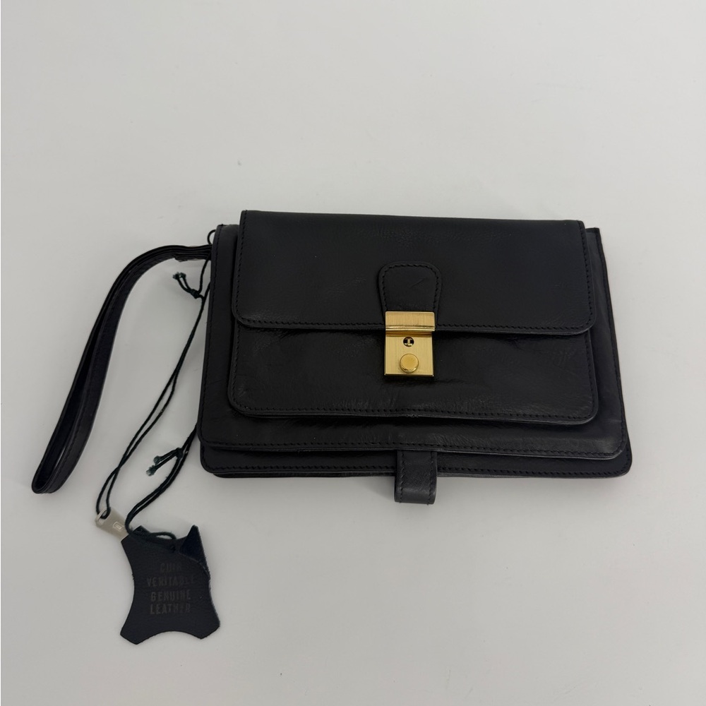 New Cuir Veritable Men's Black Leather 
Clutch